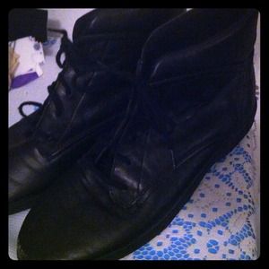 faux leather vintage black lace up ankle boots