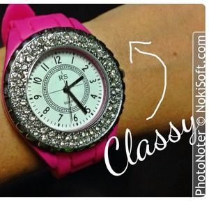 Beautiful hot pink silicone rhinestone watch