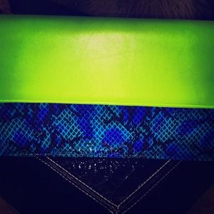Snake and neon green box clutch