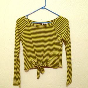 Striped long sleeve tie crop top