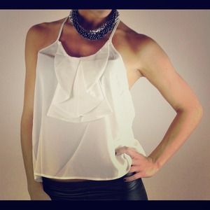 White ruffle halter top