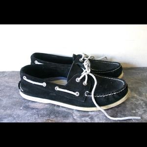 Black suede sperry boat shoes