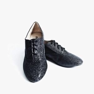 Black Sparkly Glitter Lace-Up Oxford Flats