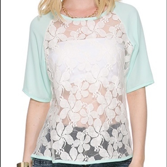Mint and lace sheer shirt
