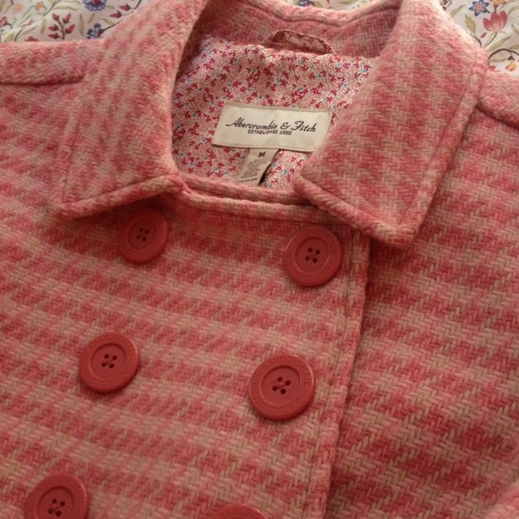 SOLD A&F Pink Houndstooth Wool Peacoat
