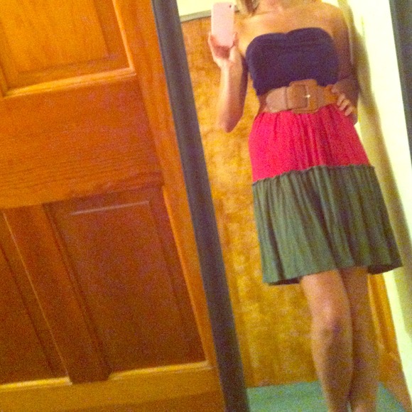 navy burgundy and hunter green dress with belt