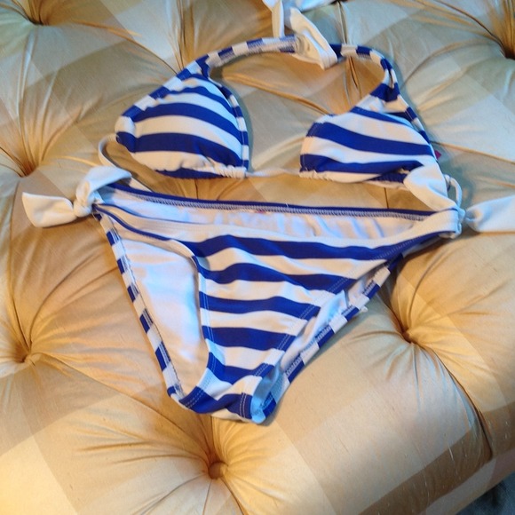Nautical  bikini blue white tie top
