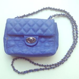 Blue quilted faux leather crossbody bag