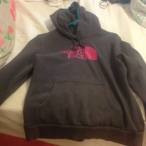 Grey and Pink North Face Hoodie