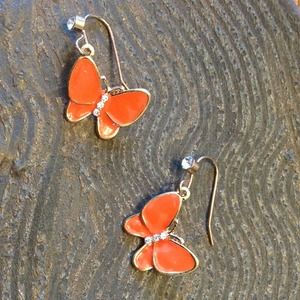 ❇Orange Butterfly❇ Rhinestone Accent Earrings