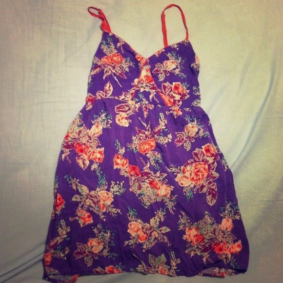Purple & Coral Floral Summer Dress