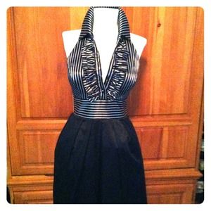 Black and silver halter cocktail dress