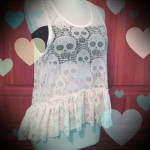 White high-low skull tank top