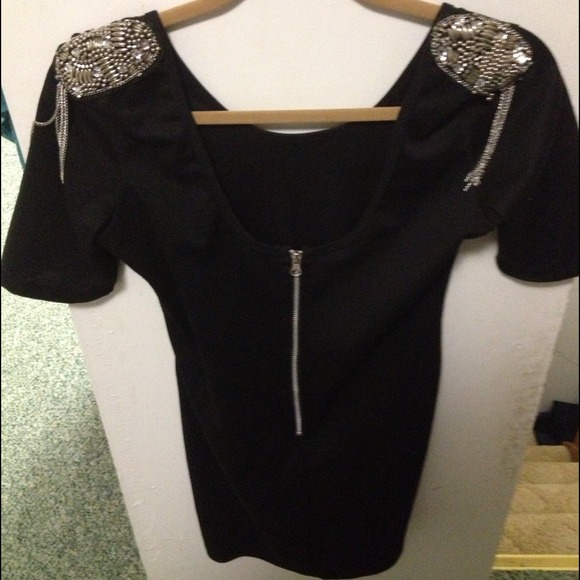 ❗Sale❗Black Dress with Jeweled Shoulder Accent - Picture 1 of 3