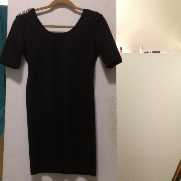 ❗Sale❗Black Dress with Jeweled Shoulder Accent - Picture 3 of 3