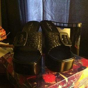 Black platform wedge sandals