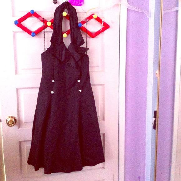 Black halter party dress