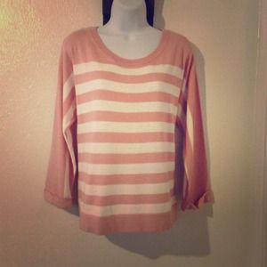 🎀Loose pink/ivory striped sweater top 3Qsleeve🎀