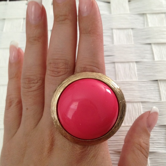 Bold pink and goldstone ring.