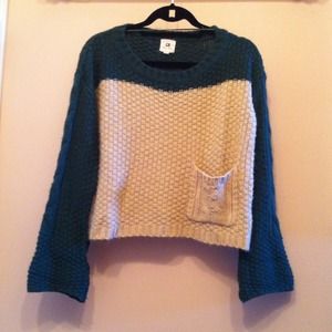 Beige and Forest Green color blocked sweater.