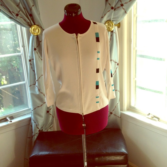 SOLD White sweater with color detailing