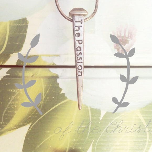 18" tarnished-look silver Christian nail necklace.