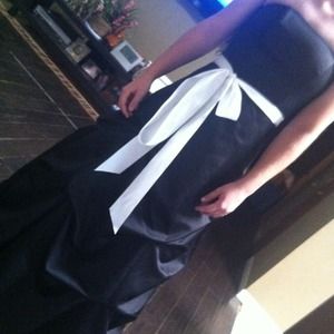 Black with white ribbon evening dress