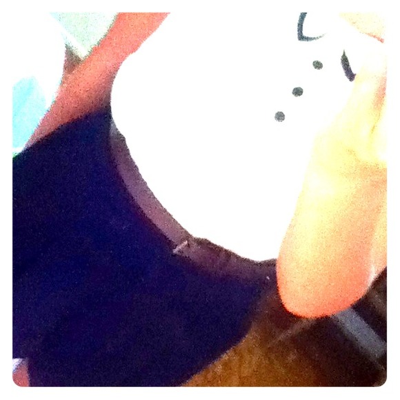 Cremè white and navy blue romper (: