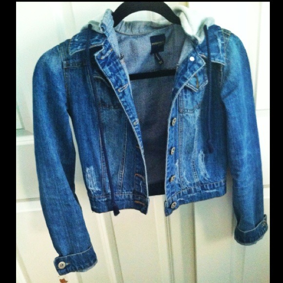 Denim Jeans Jacket with Gray Hood
