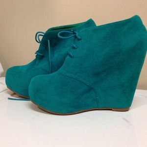Turquoise Blue Green lace / tie up booties