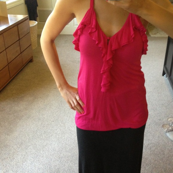 Bright pink ruffled Anthro top!