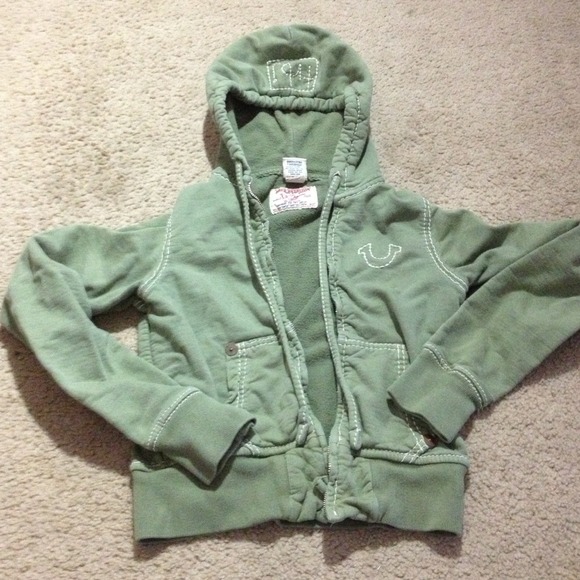 Authentic true religion green zip up hoodie