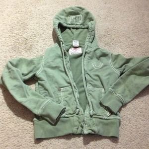 Authentic true religion green zip up hoodie