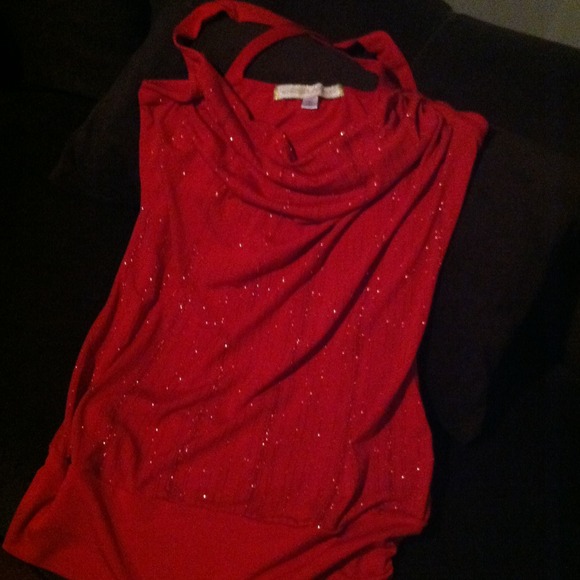 REDUCED! Sexy red dress shirt w glitter on front