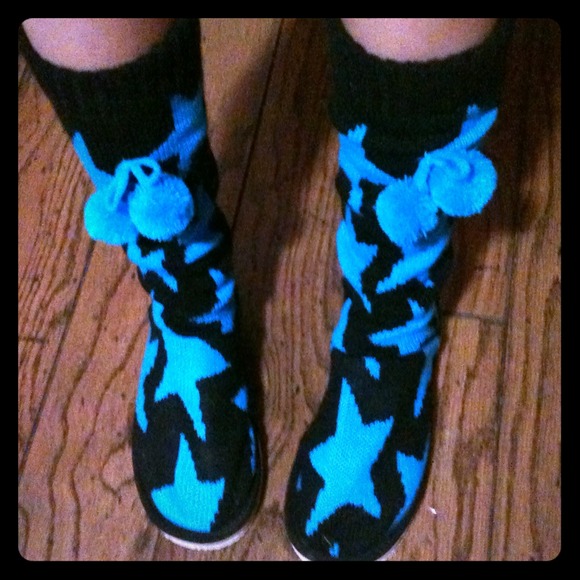 Baby Blue and Black Tall Boots