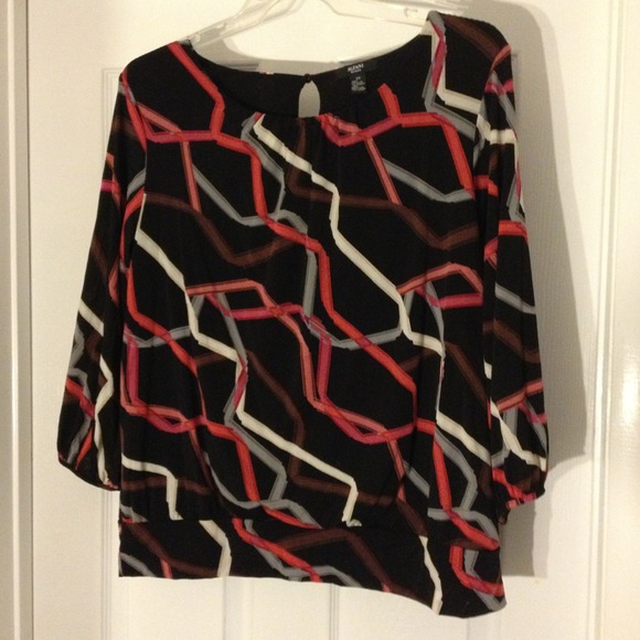 SOLD Alfani geometric blouse.  Pink/ gray/ brown/