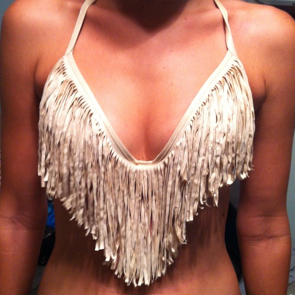 Gold fringed underwire pushup bikini top Luli fama