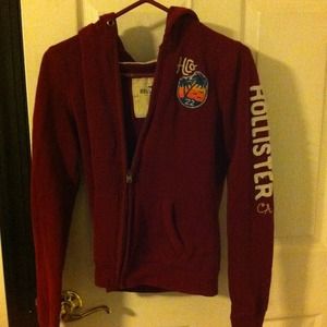 Maroon zip up hollister hoodie