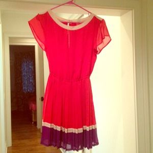 Super cute cream, coral, and purple dress.