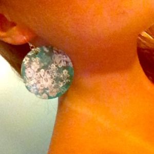 Teal flower earrings