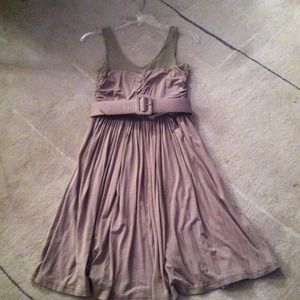 Rayon knit dress with mesh yoke in pinky beige