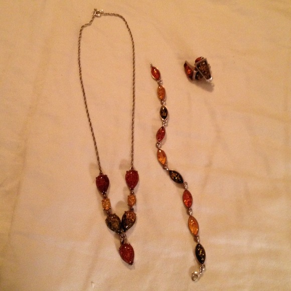 Sterling Silver Necklace Bracelet & Earring Set