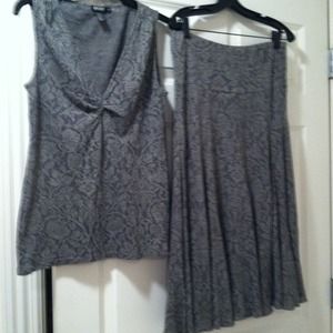 Grey lace 2pc knit top& skirt