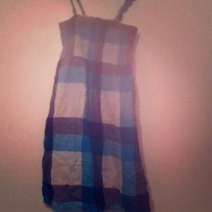 A stripped blue white and grey dress
