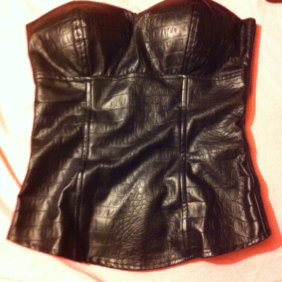 Black faux leather corset