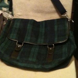 HUGE Satchel Blue/Black Plaid NWOT