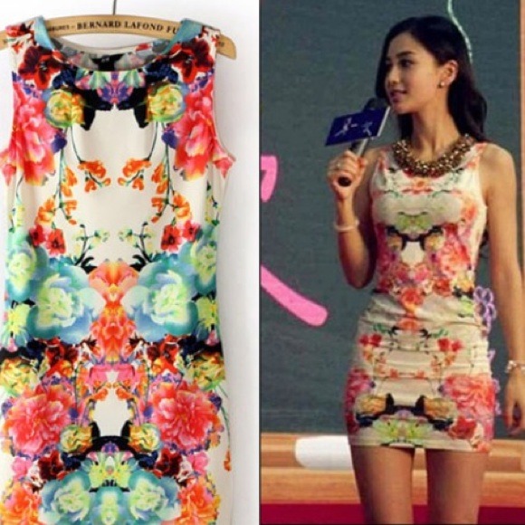 Colorful floral body hugging dress