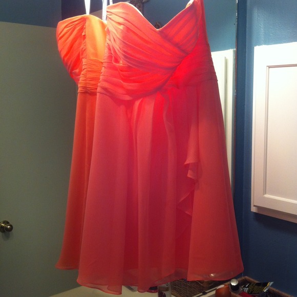 David's bridal , bridesmaid coral strapless dress