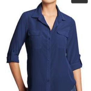 Old navy button front crepe blouse blue XL