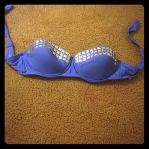 Blue studded bikini top.